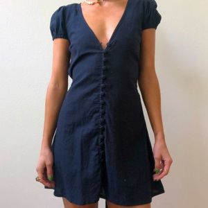 Navy Linen Dress with buttons in front. NEW